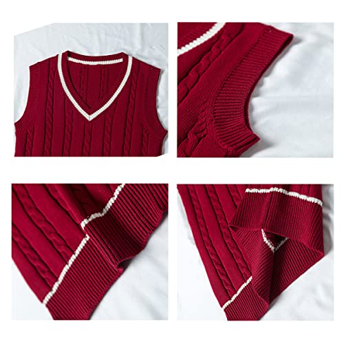 Image of jinghuiyue Women's Stripe Sweater Vest Classic V Neck Cable Knit Vest Sleeveless Pullover Ribbed Tank Tops