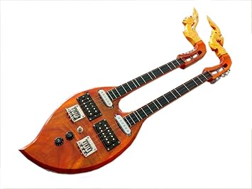 Isarn Electric Phin 3 Strings 2 Necks, Thai Lao Guitar Musical Instrument, Traditional Thai Musical Pin72