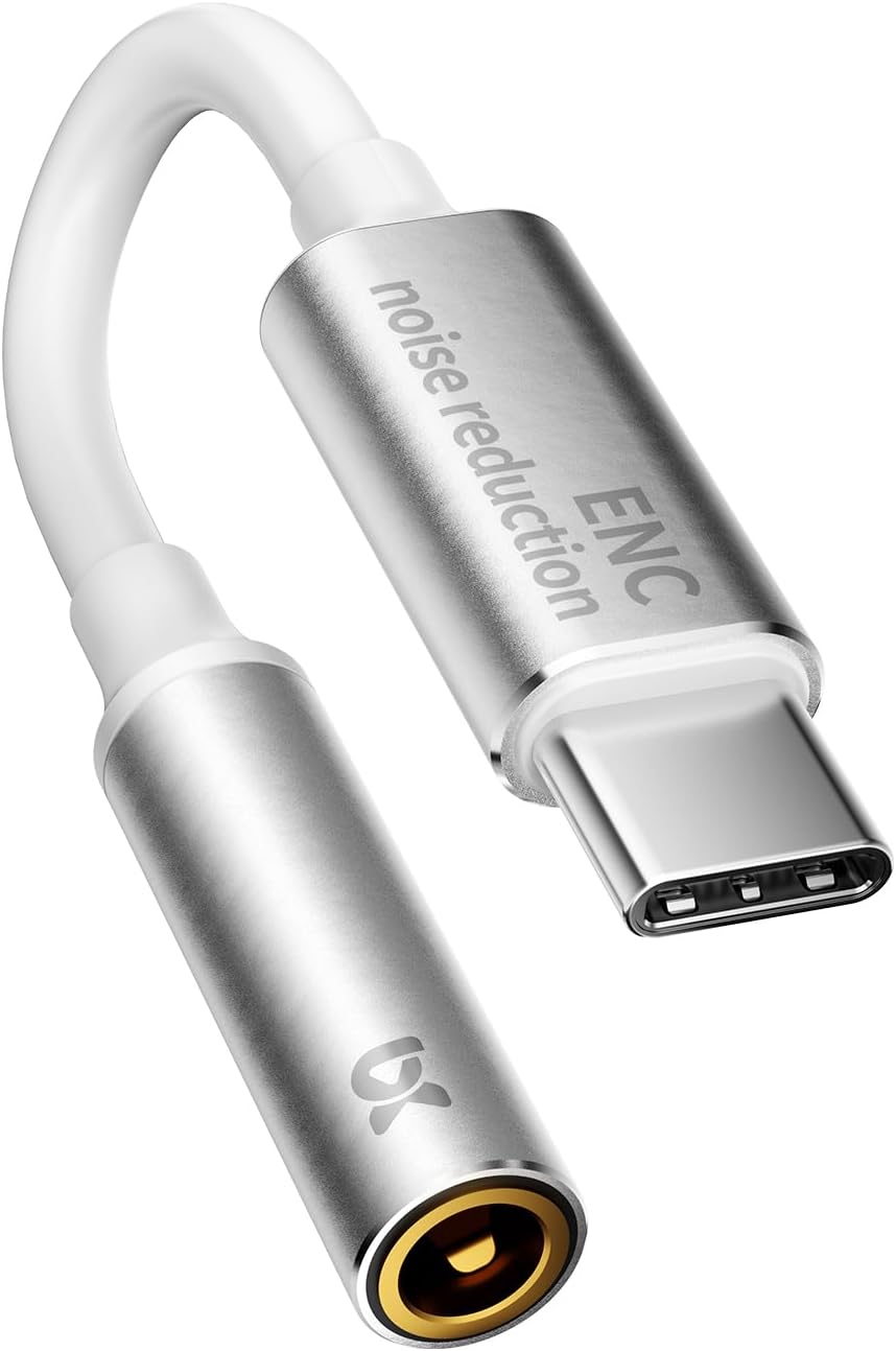 Call Noise Cancellation- USB C to 3.5mm Headphones Adapter,HiFi DAC Audio USB Type-C to AUX Jack Adapter, usbc to 3.5mm Adapter Cable Compatible with iPhone 17/16/15 Samsung Android etc (White)