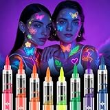 AOOWU Fluorescenti Matite Trucco per Viso e Corpo, 8 Colori Lavabile UV Fluorescente Colorato Neon Kit, Coloranti Naturale e Sicuro, Feste, Trucco Make-up, Halloween, Carnevale