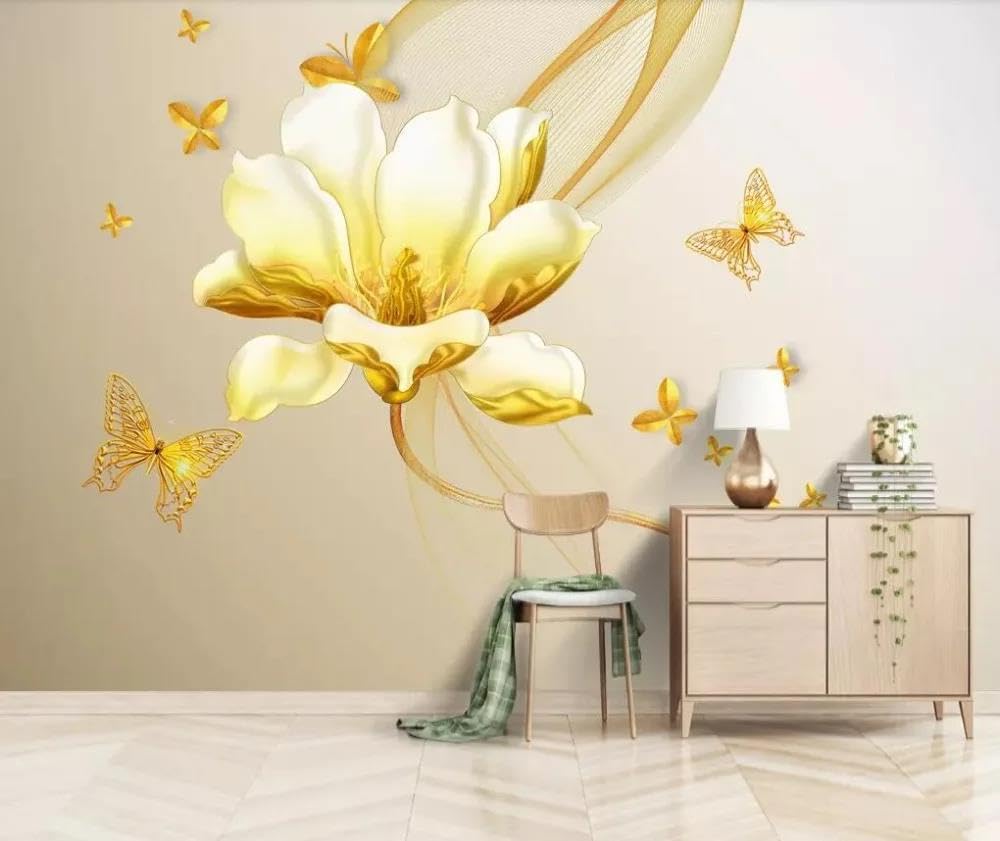 Papier peint mural 3d fleurs d'or salon chambre mur arrière-plan