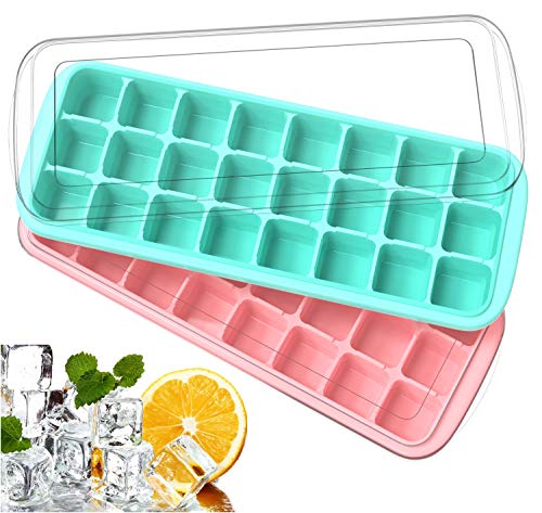 Ozera 2 Pack Silicone Ice Cube Trays with Lids, Easy-Release Ice Tray Ice