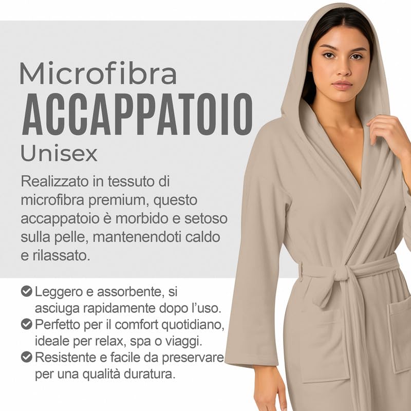NARCISO - Accappatoio Uomo Donna Microfibra Economico con Tasche Cappuccio e Cintura, Ideale per Casa, Viaggio, Palestra, Tessuto Morbido e Comodo, Taglie dalla S alla XXL