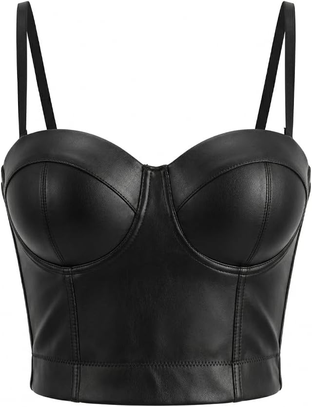 Y2K Edgy Women's Black PU Leather Bustier Crop Corset Top