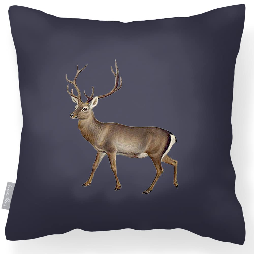 Izabela Peters Vintage Stag - Graphite Outdoor Cushions Waterproof, 43 Cm, Filled Outdoor Cushion, Stag - Graphite, Garden Furniture Cushions, Outdoor Seat Cushions, Garden Chair Cushions