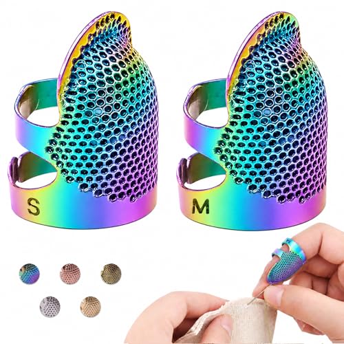 Image of Thimbles for Hand Sewing, Sewing Thimble Kit, Metal Finger Protectors, Thimble Ring for Hand Quilting and Embroidery(Colorful,2Pcs,Small /Medium)