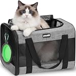 Pecute Cat Carrier Handbag, Portable Pet Carrier with Foldable Bowl, Sturdy Dog Carrier with Breathable Mesh,Suitable for Both Long and Short Trips, Used for Cats and Puppies (XL,Grey)