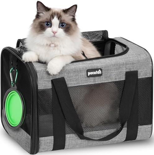 pecute Hundetasche Faltbar Hundebox Auto Mit Atmungsaktives Netzgewebe, Katzentransportbox Für Katze Hund, Transportbox Für Reisen Hundetragetasche Für Katzen Welpen Unter 8Kg Grau