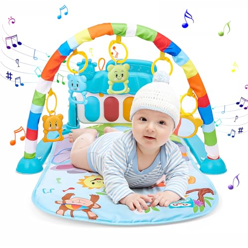 Image of Loevin Baby Play Mat for Babies 0-6 Months,Piano Tummy Time Activity Mat with Music,Play Mat for Babies with 5 Linkable Toys Blue-28