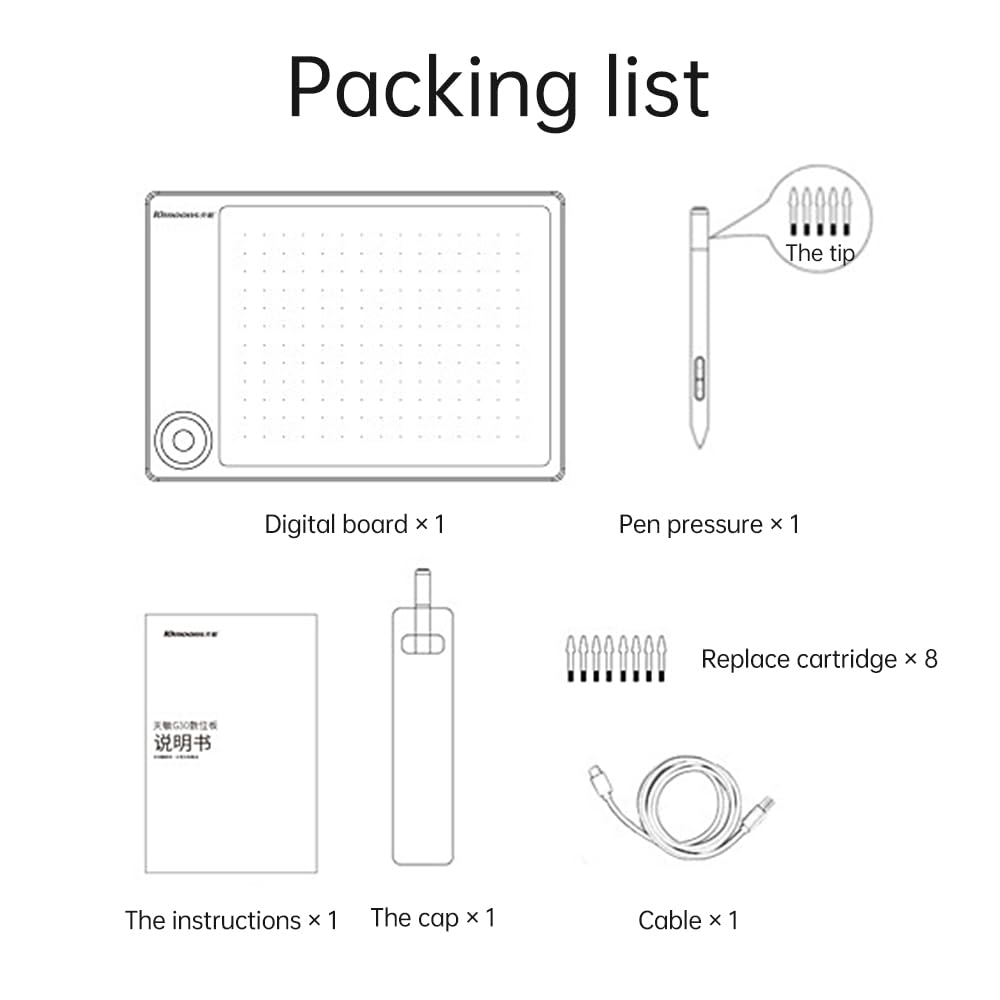 Huiop - Tableta de dibujo digital G30 con zona de trabajo de 7 x 5 pulgadas, 8192 niveles de sensibilidad a la presión, velocidad de muestreo de 233 ppps, tableta de dibujo