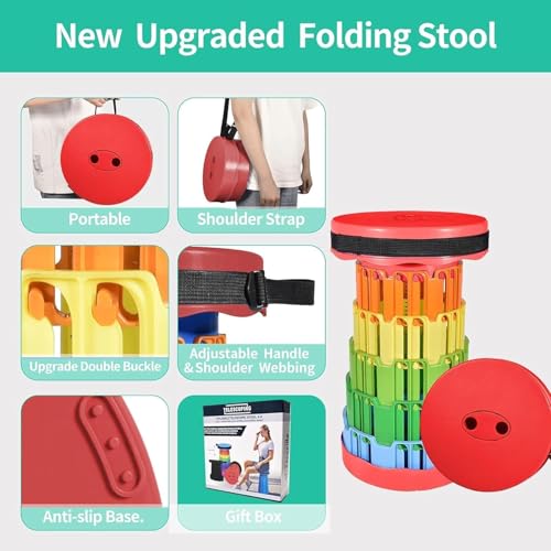 Image of Folding Stool, Camping, Hiking, Fishing, Picnic Chair Seat Table, Round Foldable Stool for Home, Office, Garden, Traveling (Rainbow Stool)