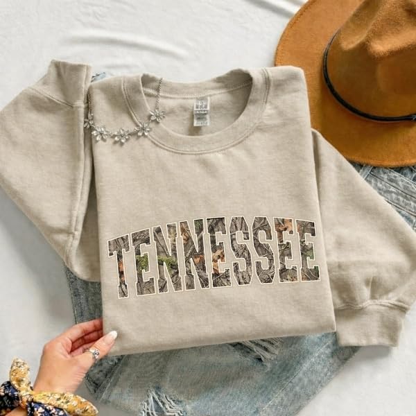 FITIN Unisex Camo Varsity Crewneck Sweatshirt – State Pride Collegiate Style Pullover Multiple Colors Designs