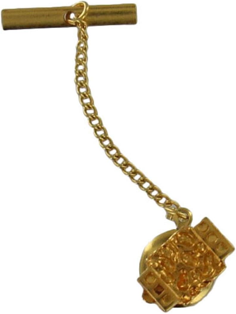 Vintage Abstract Gold Tone Rectangle Mens Tie Tack With Chain Pin - Gift Boxed Fashion Details for Ties Trendy Accessories Stylish Additions Chic Details