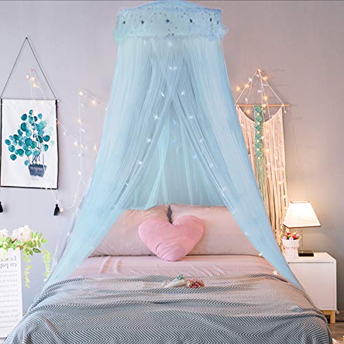 Jeteventy Bed Canopy for Grils, Princess Bed Curtain Net for Single to King Size,Bedroom Decoration of Round Lace Dome with Stainless Steel Hook,Quick Easy Installation (Blue)