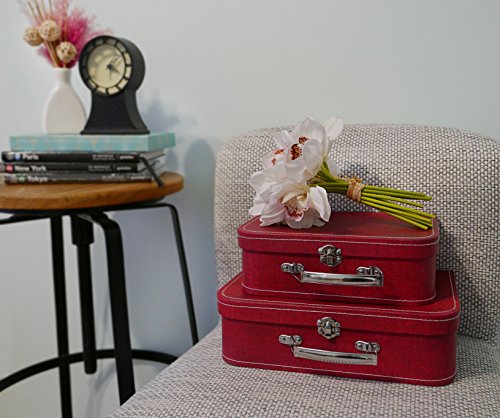 Slpr Cardboard Suitcase Boxes With Handle (Set Of 3, Distressed Red) | Paperboard Boxes With Lids For Wedding Decoration Birthday Parties #TOP2