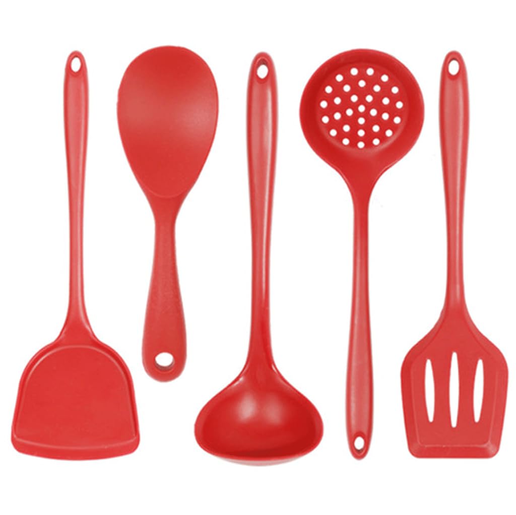 Suppenlöffel, Küchenhelfer, hitzebeständig, Spatel mit Schlitz, lebensmittelechtes Silikon, 5 Stück/Set, Küchenutensilien zum Kochen