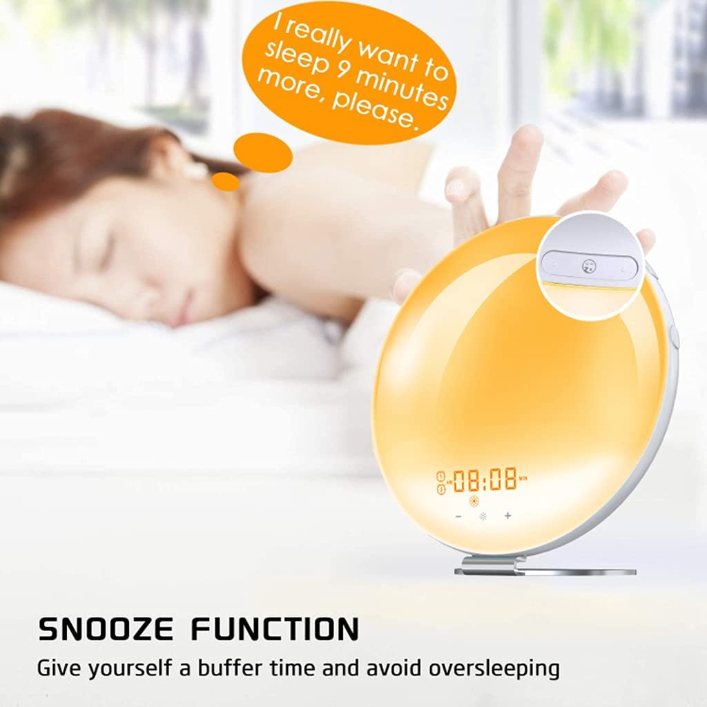 Sveglia All'alba, Doppio Allarme, Funzione Snooze, Sveglia Digitale, Radio FM e 7 Suoni Naturali e 7 Colori, Ideale per Bambini e Adulti