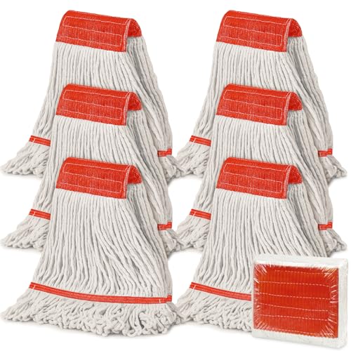 Image of KalTell 6PK Commercial Cotton Mop Head Replacement, Heavy Duty String Mop Refills, Highly Absorbent Industrial Wet Mop Heads for Restaurant, School & Warehouse Cleaning Janitor Supplies-Safety Orange