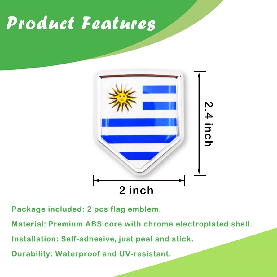 Image of Newperlite Uruguay Flag Decal Sticker Car Emblem Uruguayan Flag Car Decoration Accessories Chrome Shield for Truck Vehicles Cars, 2 Pack
