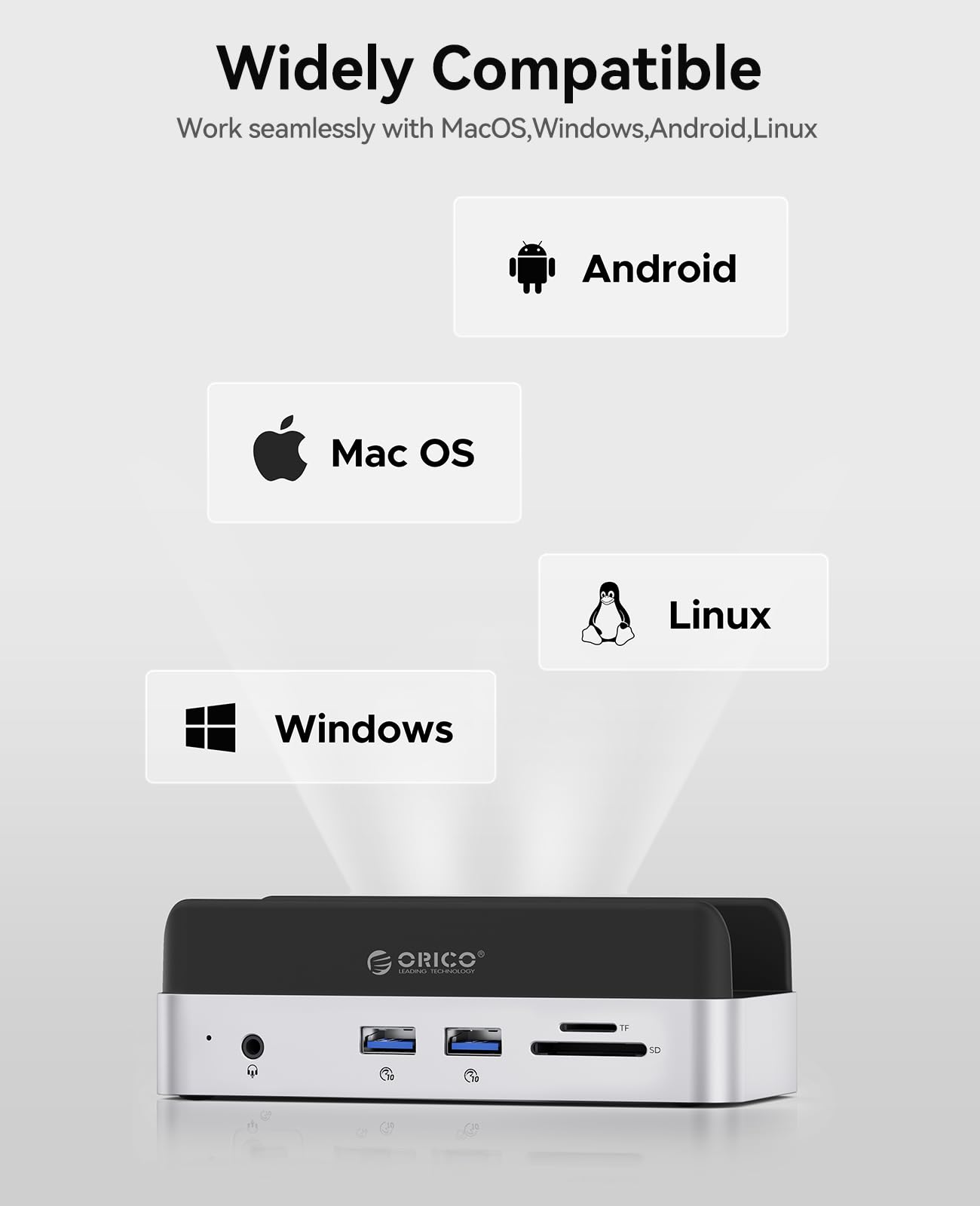 ORICO MiniDock Mac Mini M4 Dock & Support mit Boîtier SSD NVMe, USB C Hub mit 2 USB-A 10Gbps, SD/TF 3.0, Accessoire Parfait pour Mac Mini M4/M4 Pro - VSE