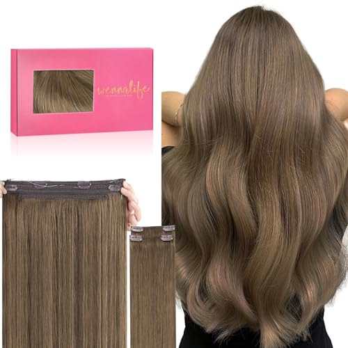 Image of WENNALIFE Wire Hair Extensions Real Human Hair 22 inch 150g Muted Light Brown Brunette Remy Hair Invisible Transparent Wire Straight Reusable Natural Easy to Apply Reusable for Volume