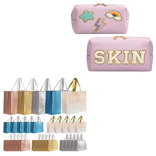 Luckiplus 25Pcs Large Gift Bags For Present Birthday Party Wedding And 2 Pack Fashion Makeup Bags For Daily Travel Organizer #TOP19