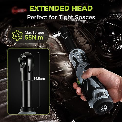 WORKPRO Accu ratelsleutel 55 Nm elektrische ratelsleutel set 12V accu ratel 3/8" draadloze ratel met 2 x 2,0 Ah accu, LED-licht, incl. 10 dopsleutels, opbergtas, oplader - Afbeelding 4