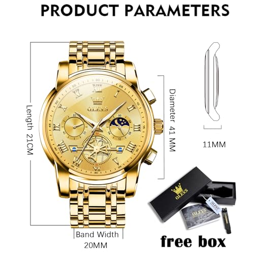 Image of OLEVS Watches for Men Chronograph Business Wrist Watches Analog Quartz Moon Phase Stainless Steel Waterproof Luminous Dress Watches