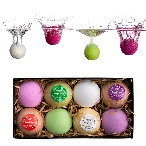 TranquilBeauty Badebomben mit Ätherischen Ölen | Edler Badezusatz | Badebomben Geschenkset 8 Stk. Handgemacht, Biologisch, Natürlich, Vegan | Entspannung Geschenk für Frauen | Individuell Verpackt Cover