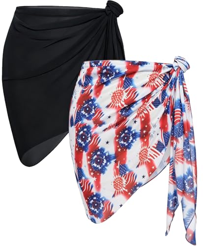 Image of CHICGAL 2 Pieces Women Beach Sarong Bathing Suit Wrap Skirt Sheer Bikini Swimsuit Cover Ups for Swimwear