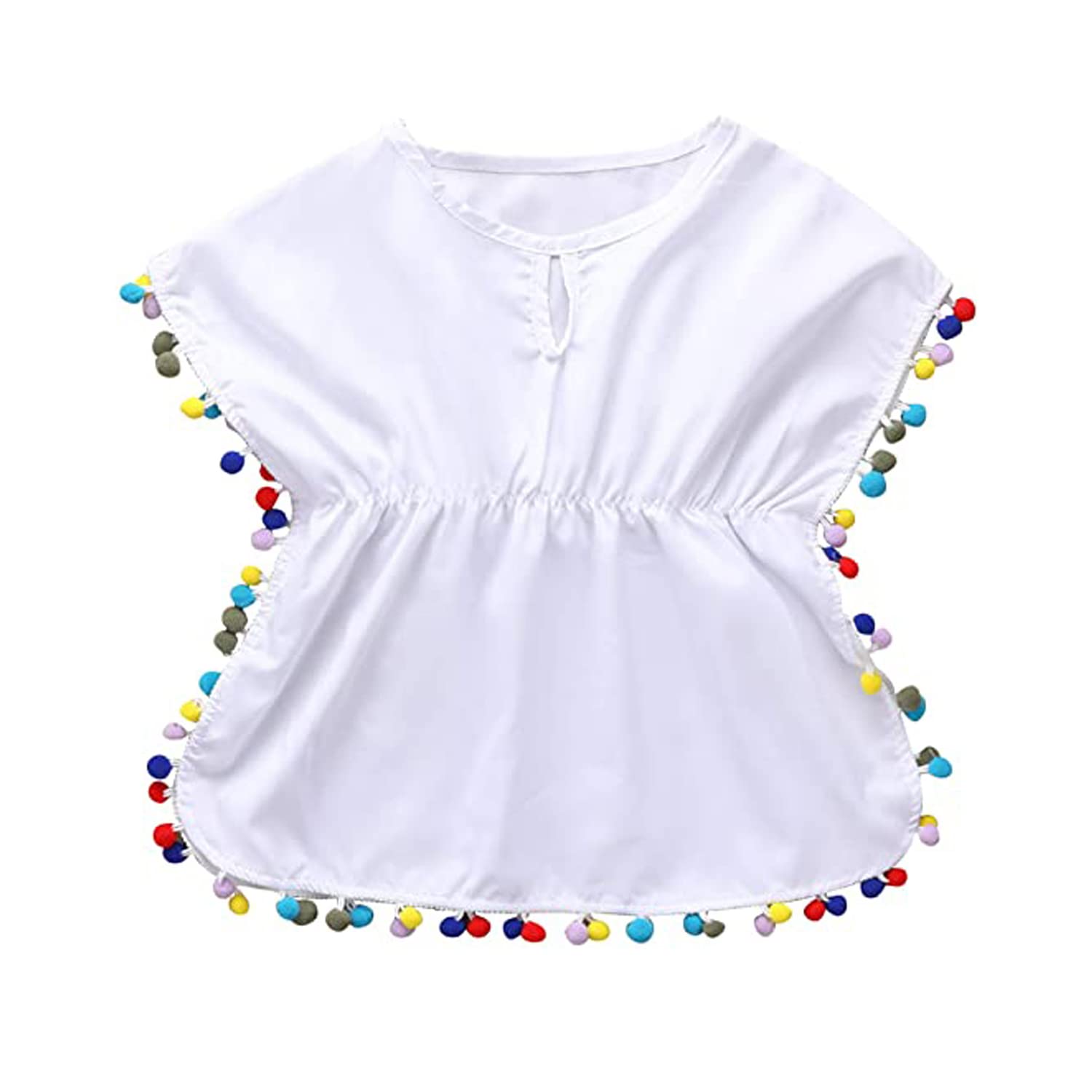 Verve Jelly Traje de baño para niñas pequeñas, vestido playero, vestido playero con borlas y bolas, Poncho Wraps, conjunto de Tops de playa de verano