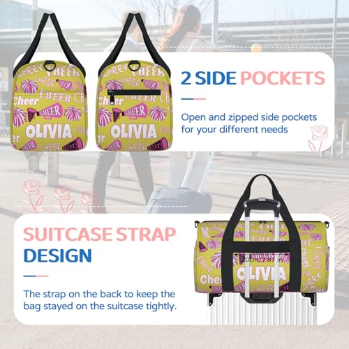 Custom Cheerleading Bag for Dancer, Cheer Pom Poms Overnight Duffel Tote Cheerleaders Personalized Sport Gym Travel Practice Gymnastics Duffel Bag, Bright Lemon Yellow4