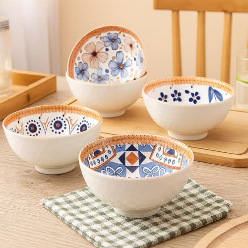 Image of YELONA Ceramic Snack Bowls - Set of 4 (300 ml Each)| Microwave & Dishwasher Safe | Premium Dinner Bowl Set for Snacks, Rice, Dessert & Kitchen Use (Multicolour)