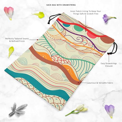 Image of ArtzFolio Waves Drawing | Reusable Sack Bag | Bag for Gym, Storage, Vegetable & Travel