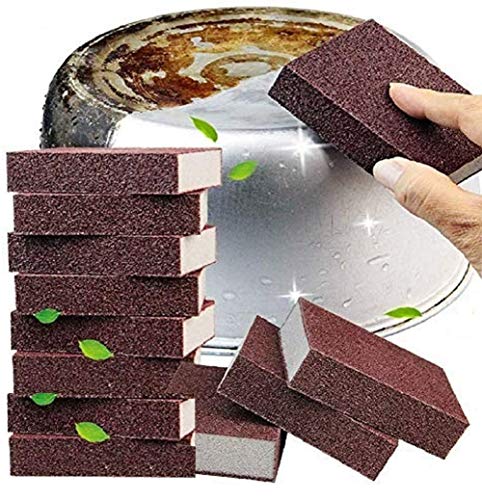 Image of Emery Sponge 8 Pieces, Carborundum Sponges Washing Kitchen Cleaner Tool, Durable Nano Sponge Descaling Rust Scrubbers for Kitchen Cleaning Scouring Pads Brown
