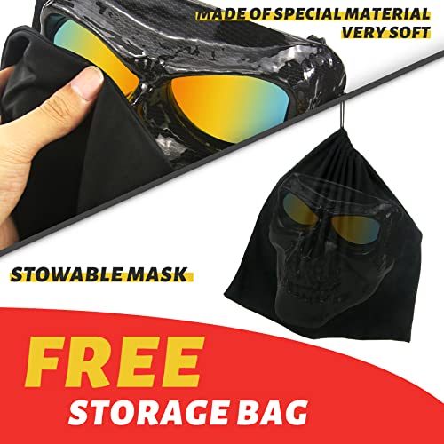 Borola Motorcycle Goggles Mask Skull Motocross Riding Sunglasses Comic Role Cos(E-Series, Carbon Fiber) #TOP3