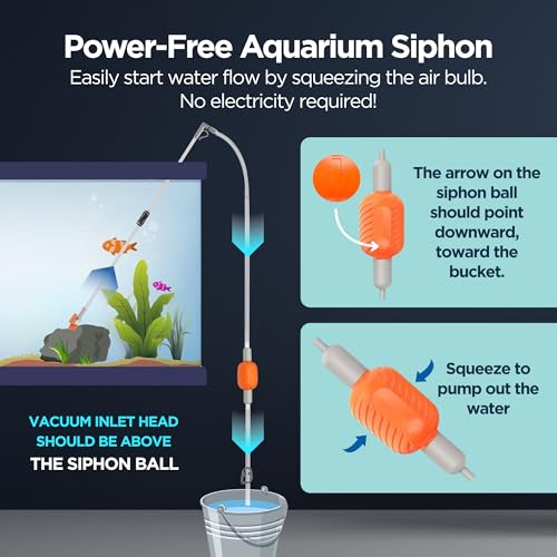 Image of Aquarium Siphon Vacuum & Water Changer Kit with Multi-Head Attachments | Includes Gravel Cleaner, Debris Filter, Brush and Sponge for Effortless Cleaning & Water Changes | Ideal for Tanks Up to 10 Gal