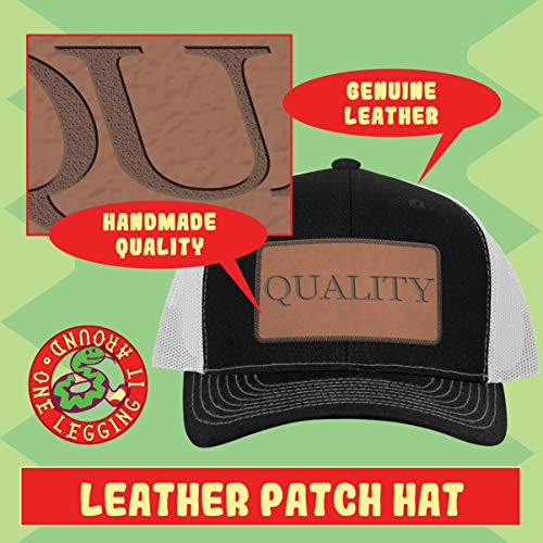 #Kavaler - Hashtag Leather Dark Brown Patch Engraved Trucker Hat, Grey-Steel, One Size