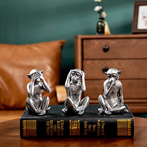 3 Wise Monkeys Statue - Hear No Evil See No Evil Speak No Evil Monkeys Statue For Home Decorations,Monkeys Figurines Home Decor Accents,See No Evil Figurines Monkey Statue Set Of 3 Silver Color #TOP1