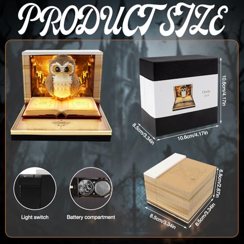 3D Kalender 2026 Eulen,3D Kalender Abreißen 2026 mit Licht, 3D Kalender Notizblock, 3D Notizblock, Tischkalender-Notizblocks, Schreibtisch Kalenders mit LED Lichtern, für Weihnachten Einweihung