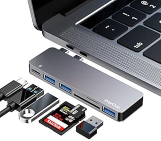 USB C Hub Adapter for MacBook Pro/Air M1 2020 2019 2018, 6 in 1 USB-C Accessories Compatible with MacBook Pro 13″ and 15″ with 3 USB 3.0 Ports, TF/SD Card Reader, USB-C Power Delivery