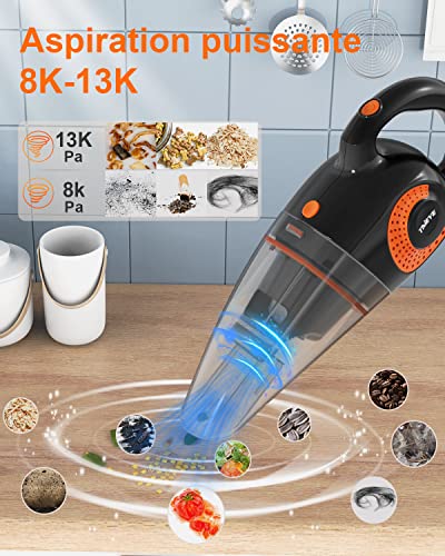 ThiEYE Aspirateur à Main, Aspirateur de Table sans Fil 120W 13Kpa avec Puissant Aspiration, d'mini Aspirateur Léger pour la Cuisine à Domicile, Les Poils d'animaux et Les Voitures - Image 3