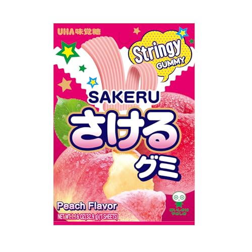 UHA Mikakuto Sakeru Stringy Gummy White Peach 7p miniatura 1