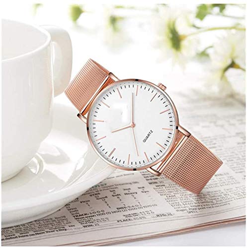 Lässiger Stahlgürtel einfache Damen Damen weibliches Roségold Elegantes Zifferblatt Paar Uhr ultradünne Simple Black-Rosa Perfect