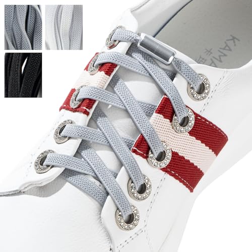 Widamin 6 Paar elastische Schnürsenkel mit Metallverschluss No Tie Shoelaces, Faule Schnürsenkel Ohne Binden für Kinder und Erwachsene（flach Schwarz）