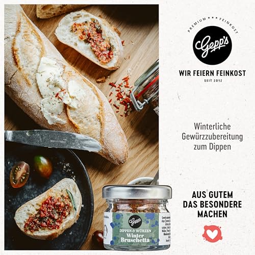 Gepp’s Feinkost Weihnachts-Geschenk Frohes Fest I Mini 5er Geschenkset Weihnachten mit köstlichen Delikatessen I Mit Glühwein Gewürz, Fruchtaufstrich, Bruschetta-Dip & Sauce in Winter-Editionen
