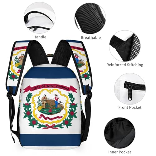 Flag of West Virginia United States Travel Backpack Lunch Box Pencil Case 3Pcs Set for Men Women Office Outing University3