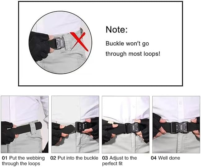 Men's Tactical Nylon Belt - Quick Release Heavy Duty Belt for Outdoor, Work, Sports, Training, Hiking & Casual Wear - Adjustable No-Hole Design, 500kg Load Capacity, Black4