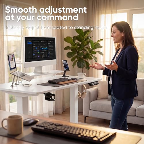 Image of Furmax Electric Standing Desk, 47 x 24 Inches Sit Stand up Desk, Sit Stand Height Adjustable Home Office Desk with Monitor Stand (White, 47)