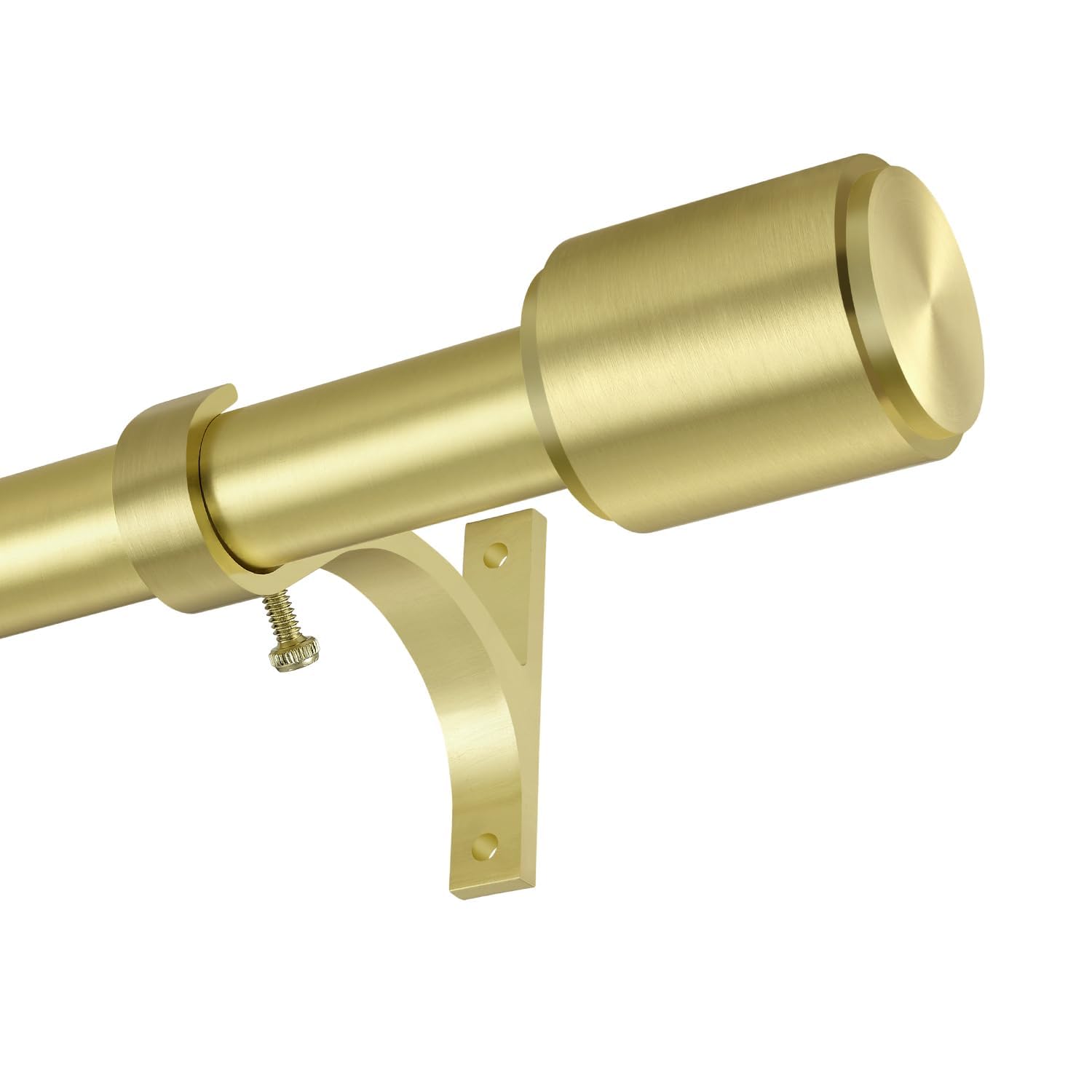 Kemmie 1" Window Treatment Curtain Rod with Cylindrical Cap Finials, Single Drapery Rod Adjustable Length 36-72", Brass